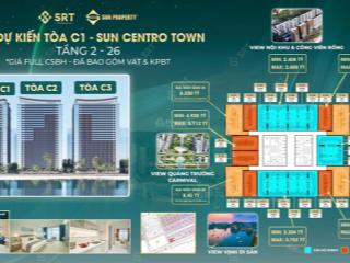 Quỹ căn studio dự án sun centro town giá 1,5 tỷ, bàn giao full nội thất. view chéo biển