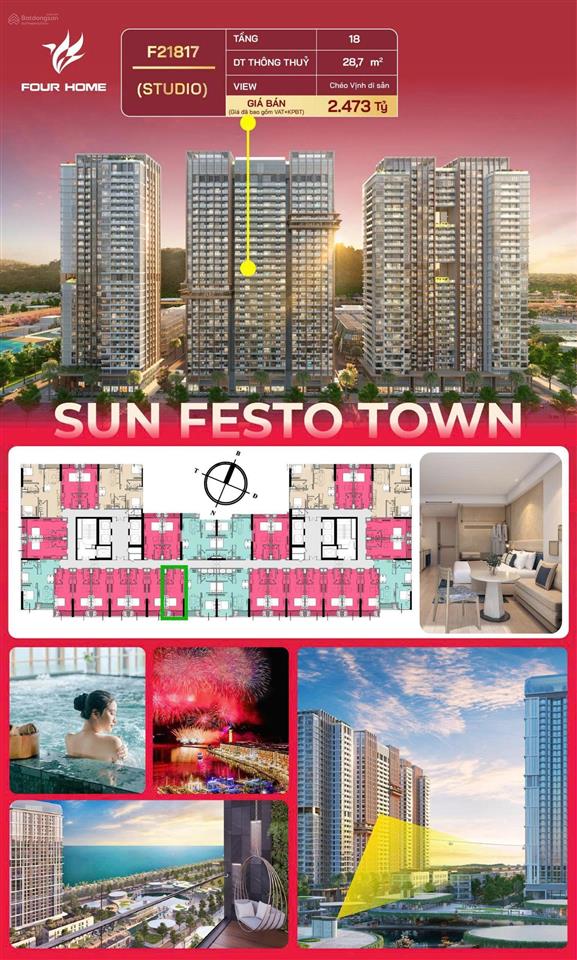 Bán căn hộ giá siêu tốt tại sun festo town, 2,473 tỷ, diện tích 28,7m2