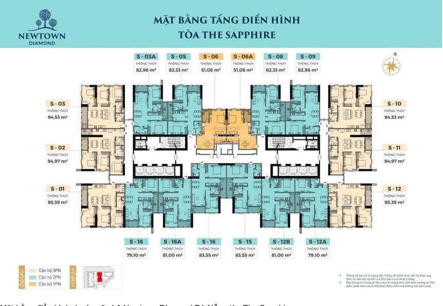 Căn hộ newtown diamond đà nẵng  tháp sapphire | căn s1516 | hướng đông nam | giá 5,6 tỷ