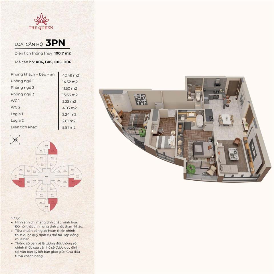 Bán căn hộ chung cư the queen, giá thỏa thuận, 102,5 m2, view đẹp