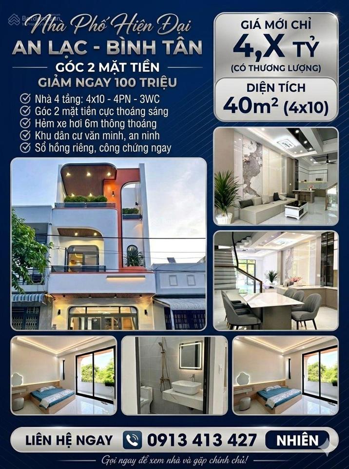 Nhà 4 tầng  4x10  4pn  3wc  giá hơn 4t.ỷ  an lạc bình tân