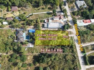 Bán lô góc siêu phẩm 1532m2 mặt tiền đường búng gội. có sẵn 400m2 thổ cư, 3 căn bungalow, gần biển