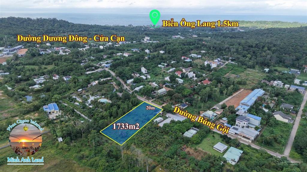 Bán lô đất 1734m2 mặt tiền đường búng gội, cách biển ông lang 1.5km. có sẵn 300m2 thổ cư, giá tốt