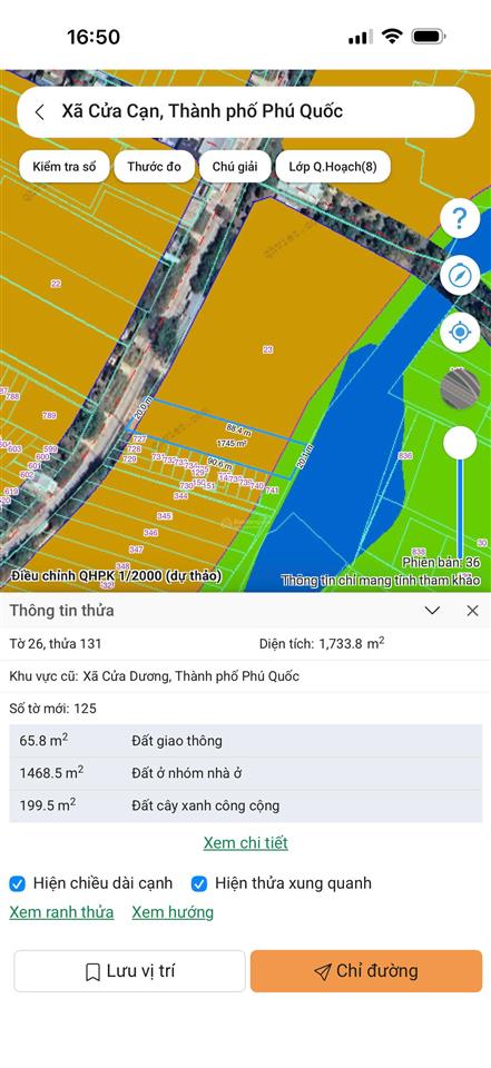 Bán lô đất 1734m2 mặt tiền đường búng gội, cách biển ông lang 1.5km. có sẵn 300m2 thổ cư, giá tốt