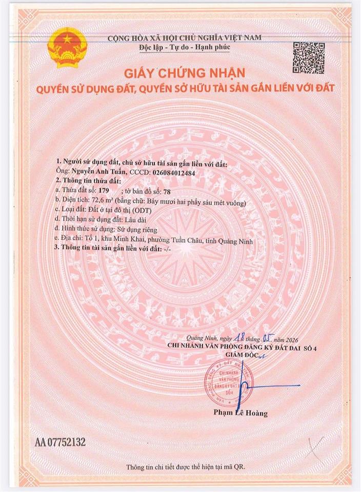 Bán đất 72,6m2 tại đại yên, hạ long, quảng ninh, 2,3 tỷ, view đẹp, lõi trung tâm, chính chủ