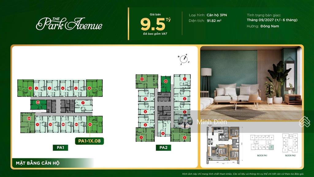 Bán căn hộ the park avenue view mt 3/2 đông nam, 9,5 tỷ, 98m2, 3pn, 2wc, q11 chỉ với hàng hiếm tại
