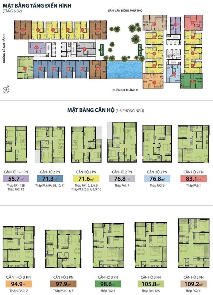 Căn hộ 2pn the park avenue quận 11, 6,3 tỷ, hướng đông bắc, view quận 1