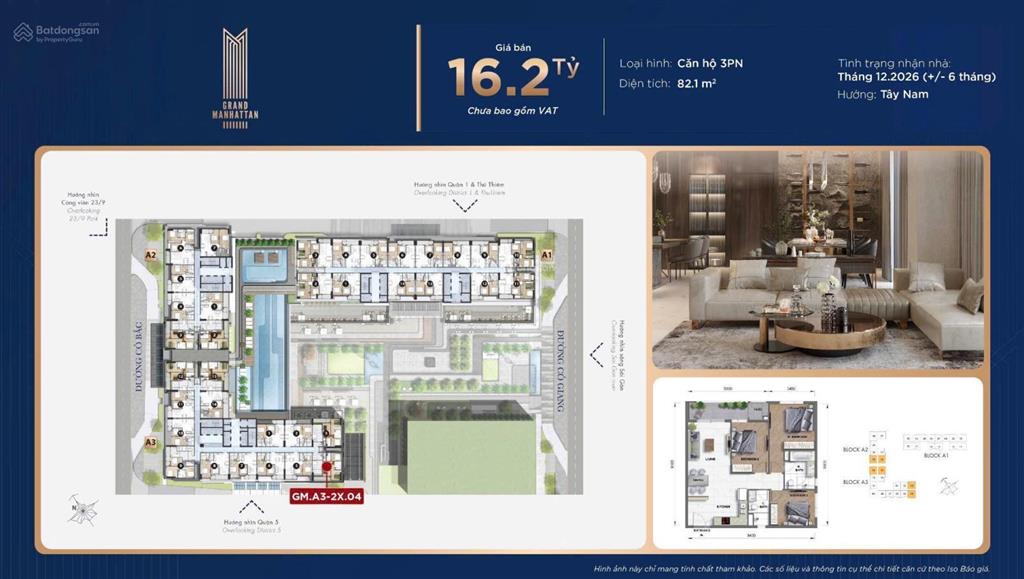 Bán căn hộ góc 3pn the grand manhattan, 16,2 tỷ, 82m2 , thanh toán 30% 8tỷ