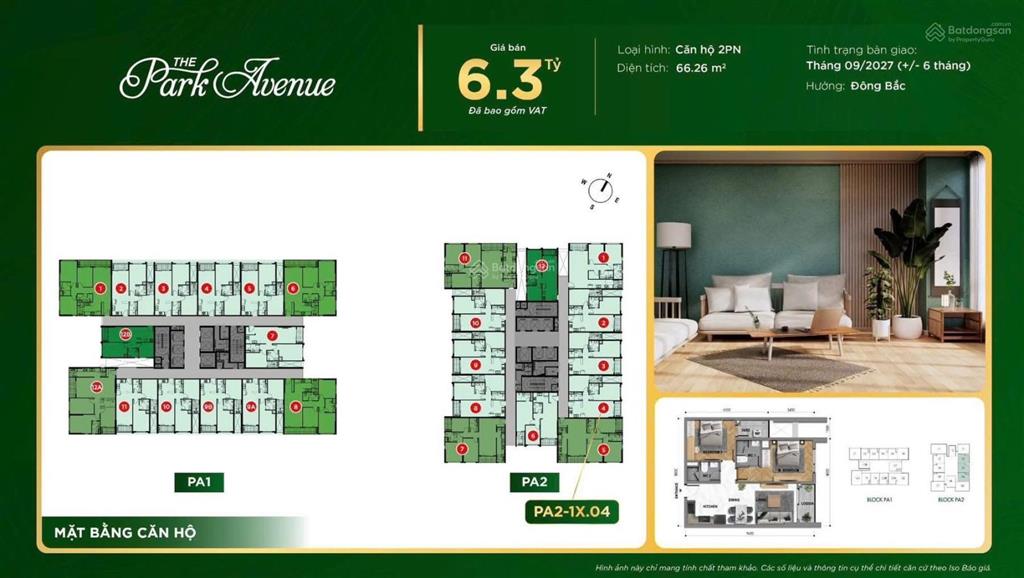 Căn hộ 2pn view đẹp tại the park avenue q11 giá tốt 6,3 tỷ, 66m2