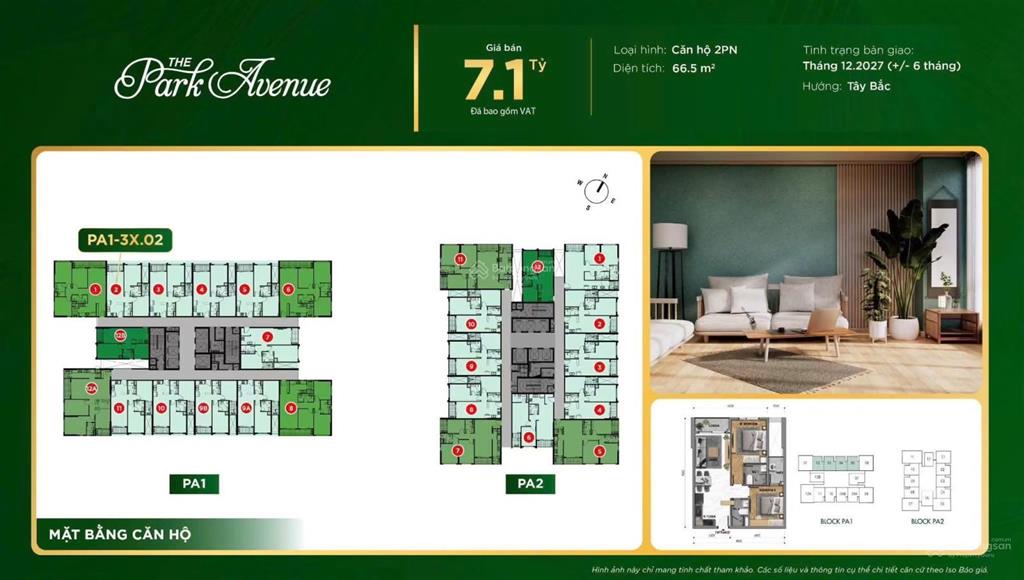 Giá tốt cho căn hộ 2pn the park avenue q11, view sân vận động phú thọ, thanh toán 30% 4 tỷ
