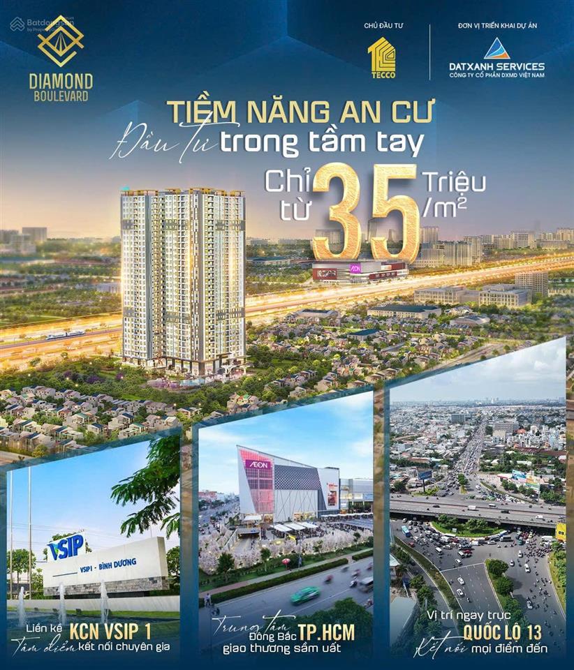 Bán căn hộ 2pn giá 1,9 tỉ, diamond boulevard. mặt tiền quốc lộ 13, thuận giao. tphcm