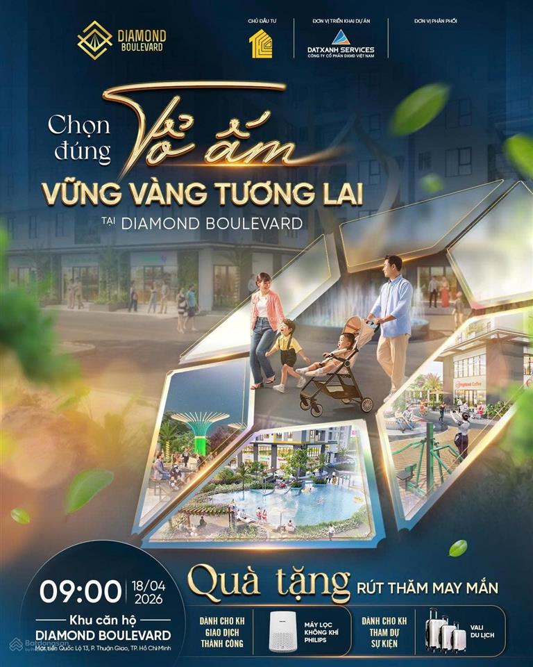 Bán căn hộ 2pn giá 1,9 tỉ, diamond boulevard. mặt tiền quốc lộ 13, thuận giao. tphcm