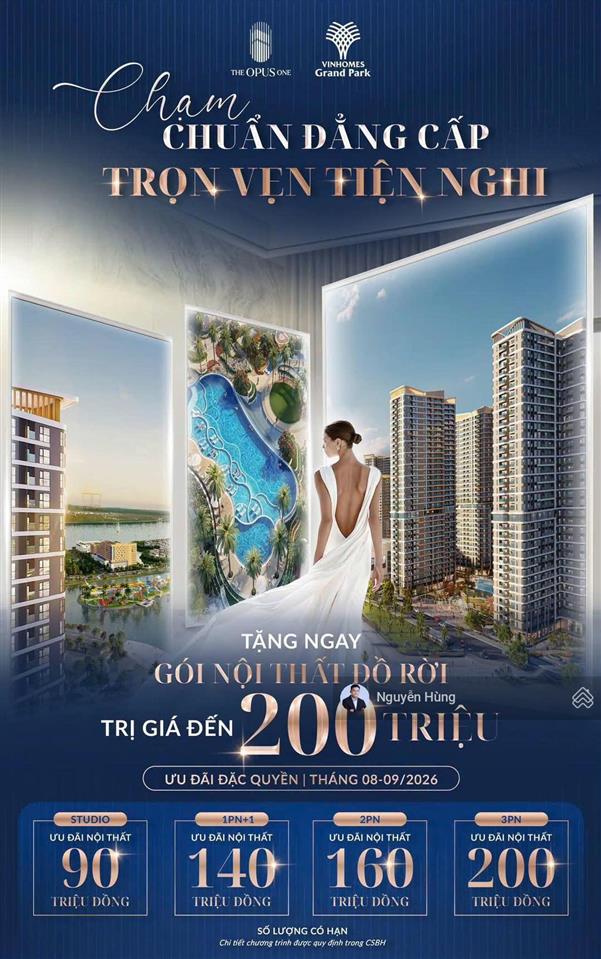 Tặng gói nội thất cao cấp khi mua 2pn 2wc 83m2 the opus one vinhomes grand park chiết khấu 14%