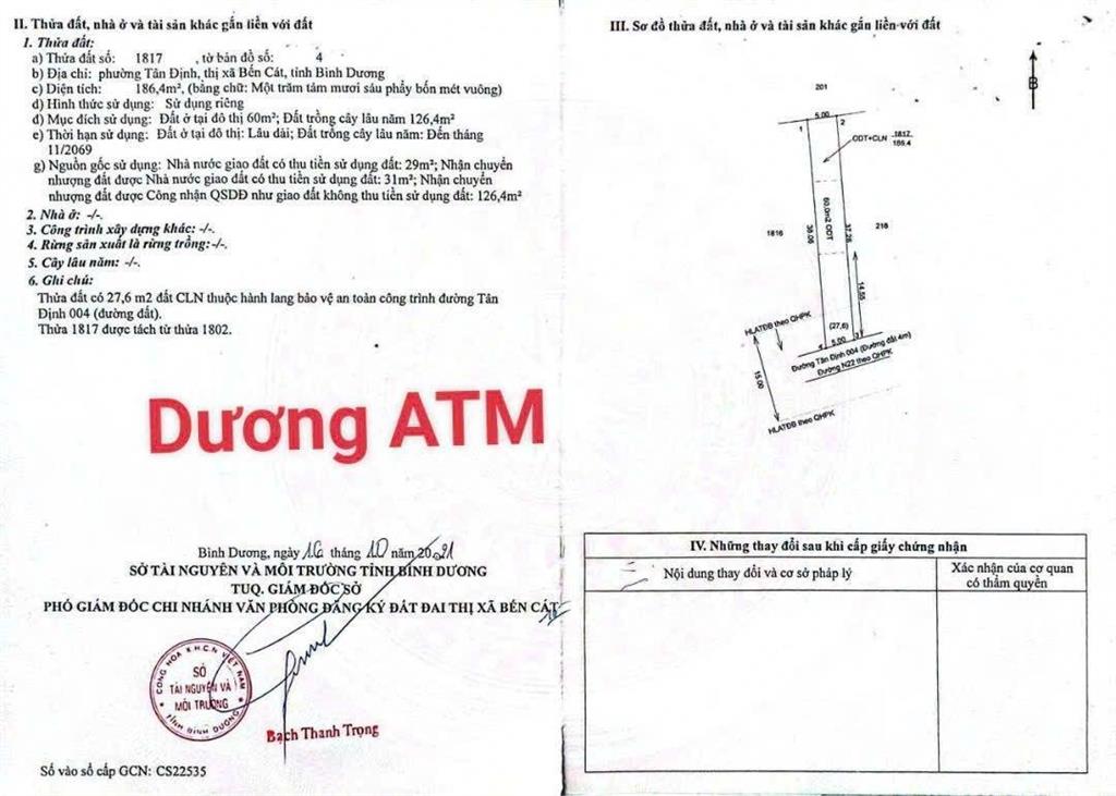 Bán đất tân định bến cát bd  dt 186m  tc 60m  giá chỉ 1.450ty