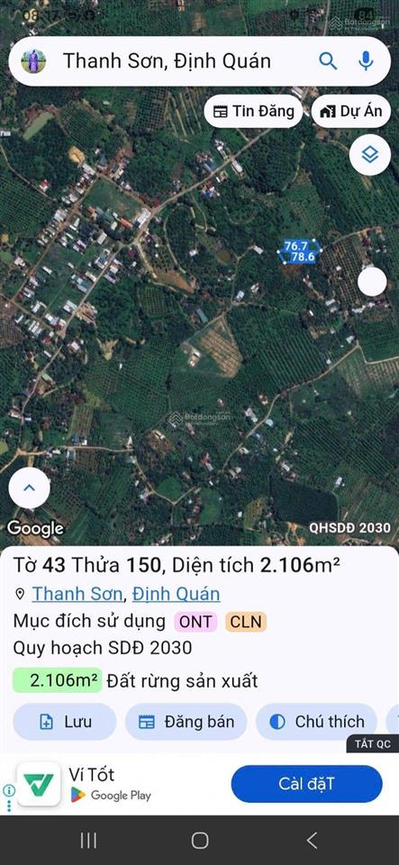 Em bán gần 1ha [8.111m] đất gần hồ trị an có sẵng 100m tc  giá chỉ 1.35 tỷ