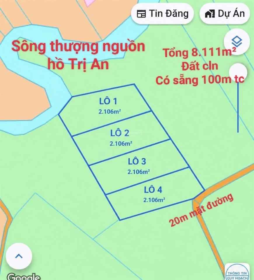 Em bán gần 1ha [8.111m] đất gần hồ trị an có sẵng 100m tc  giá chỉ 1.35 tỷ