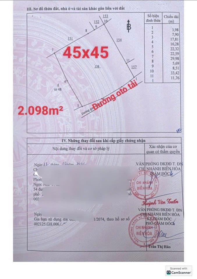 Bán 2.098m2 đất tân hạnh, biên hòa, đn, dt 45x45m đường ô tô tải