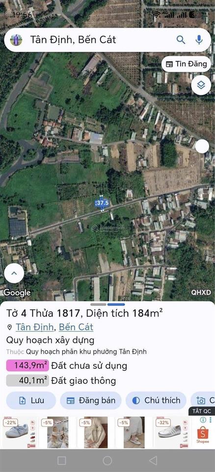 Bán đất đường nhựa dt 5x37m có 60m2 odt tân định, bến cát, bd