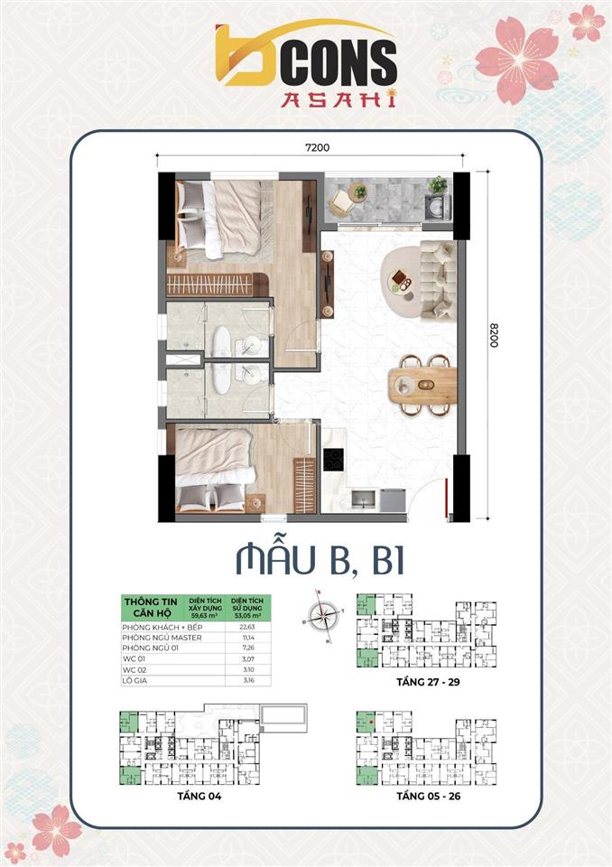 Bcons asahi nhật bản ql1k 2pn 2wc góc 62m2 giá 2,8 tỷ, thanh toán trước 582 triệu nhận nhà, ls 0%
