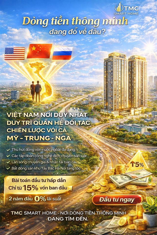 Chỉ 1,5  2tỷ sở hữu căn hộ 3 phòng ngủ tại tmc smart home