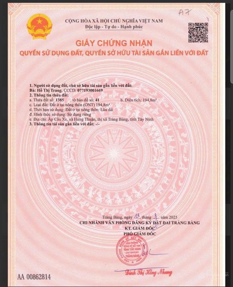 Rõ ràng đất thật giá thật 100% (dt 194.8m2) giá 650tr. cách đường dt787 chợ, trường học chỉ 200m