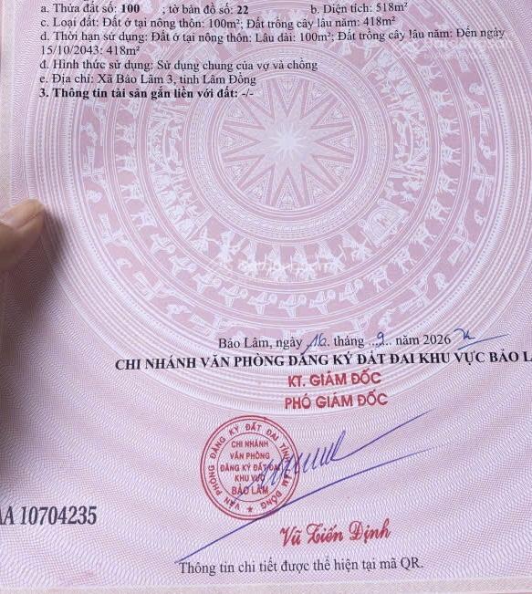 Đất nền bán tại thôn 13, lộc thành, bảo lâm, 2,7 tỷ, 518m2, view đẹp, chính chủ