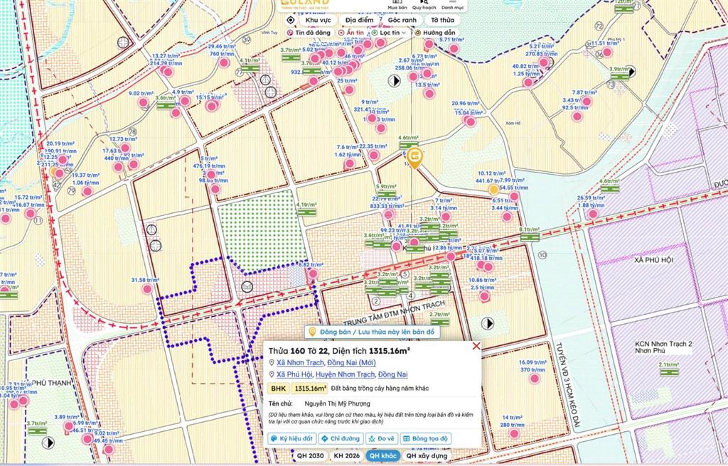 Đất mặt tiền đào thị phấn (1315m2), gần ga metro, xã nhơn trạch, tp đồng nai