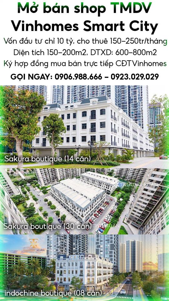 Cho thuê shophouse view đẹp tại vinhomes smart city, 135 triệu, 600m2