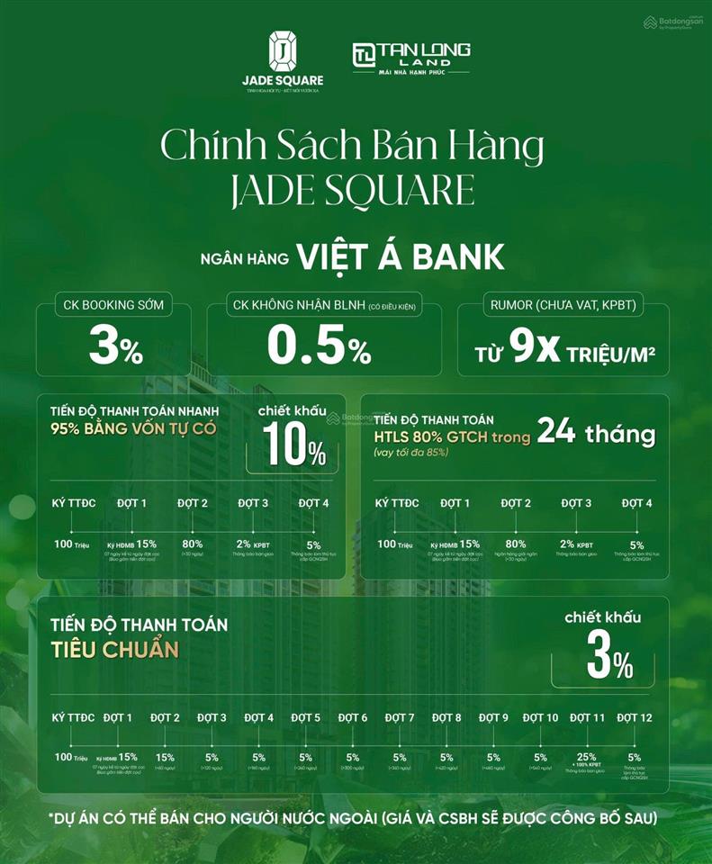Bán suất ngoại giao tầng trung tòa j1 chung cư jade square giá ck 15% so với thị trường.