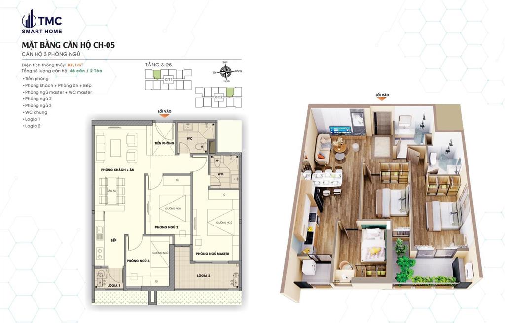Chính chủ cần bán gấp căn ch  05 toà ct2 chung cư tmc smart home, 82m2 3pn. giá chỉ 8.4 tỷ