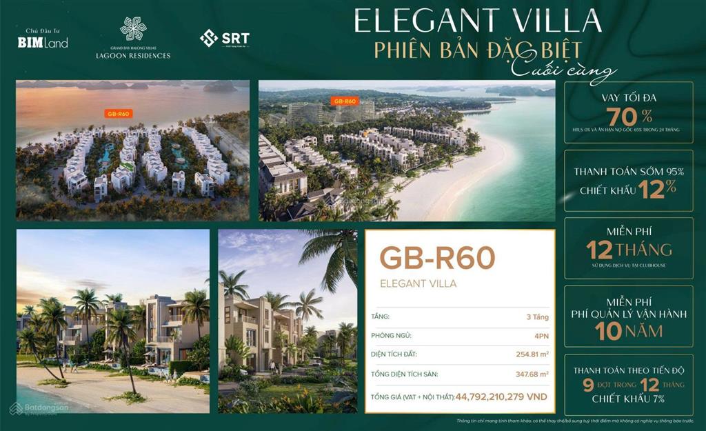 Căn biệt thự vip tại lagoon residences  đầy đủ nội thất cao cấp, vận hành 2 tỷ/năm  255m2  45 tỷ