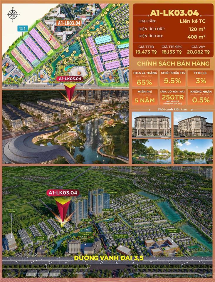 Độc quyền căn liền kề a1lk03 120m2, căn hot, gần hồ, gần chung cư tại alluvia city
