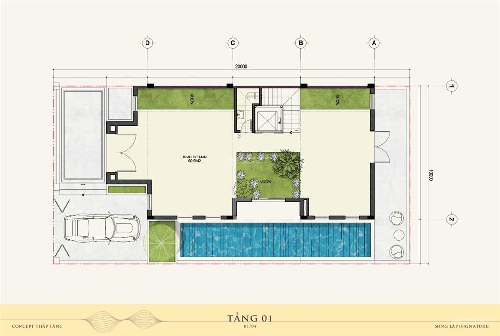 Độc quyền căn song lập xẻ khe hàng hiếm gần phố đi bộ,công viên,chung cư tại alluvia city. 136tr/m2