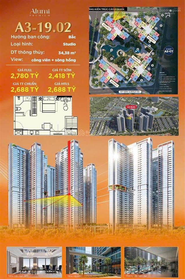 Studio view sông hồng, công viên, hướng mát, nội thất cao cấp giá 2,418 tỷ (70tr/m2)
