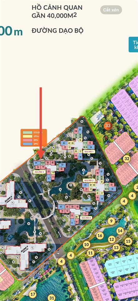 Studio view sông hồng, công viên, hướng mát, nội thất cao cấp giá 2,418 tỷ (70tr/m2)