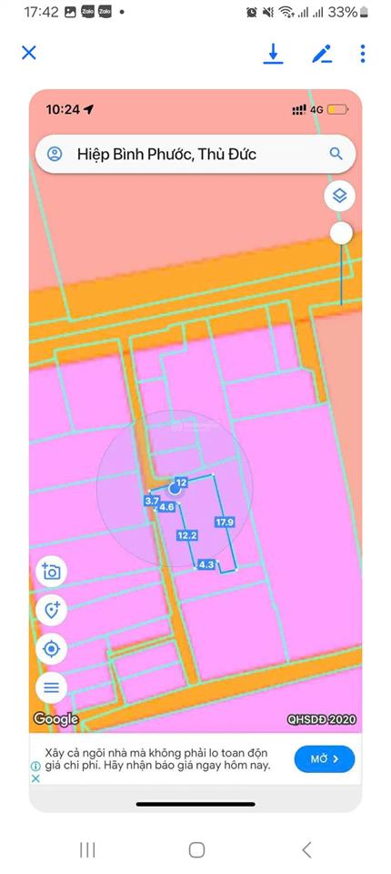 Bán lô đất thổ cư 190m2, ngang khủng 12m, ngay đường 17 ql13, đường xe tải 1 trục, 8 tỷ 7