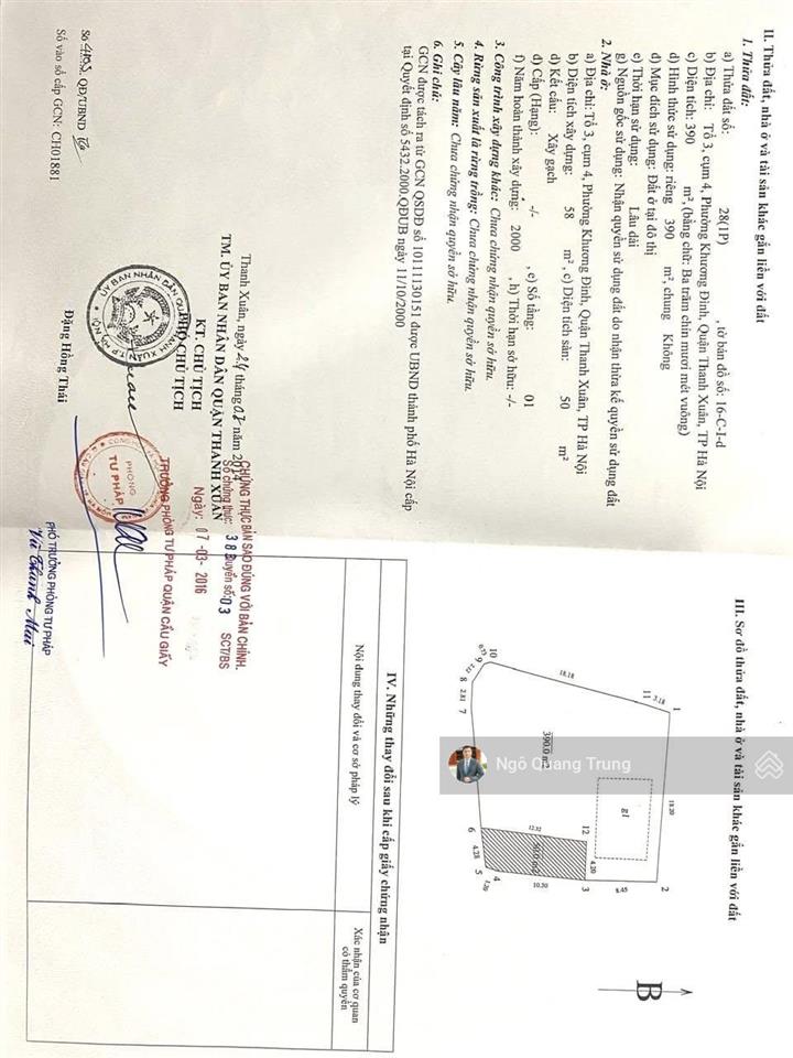 Chính chủ cần bán mảnh đất lô góc, ô tô, phố khương hạ, thanh xuân, phù hợp xây building, chia lô