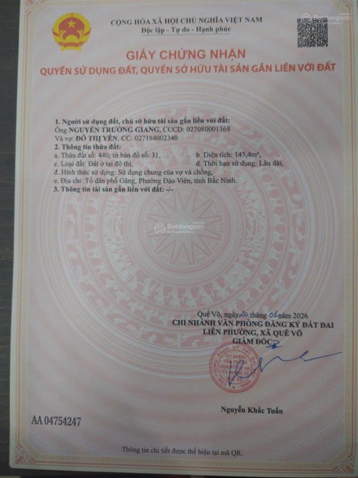 Đất tại tdp găng phường đào viên tỉnh bắc ninh