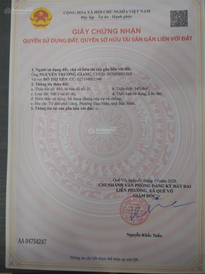 Đất thổ cư tại tdp găng phường đào viên tỉnh bắc ninh