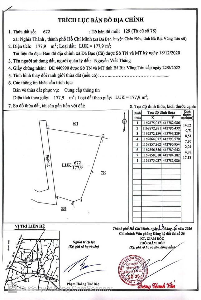 Bán lô đất 7444,2m 1 sẹt quốc lộ 56 xã đá bạc, châu đức