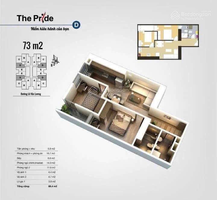 Bán căn hộ the pride hà đông 73m 2pn 2wc tầng trung đẹp chỉ 4,5 tỷ