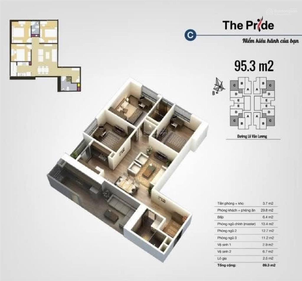 Bán căn chung cư ct1 the pride  hà đông. dt 95 m  3ng 2vs. giá 5.5 tỷ