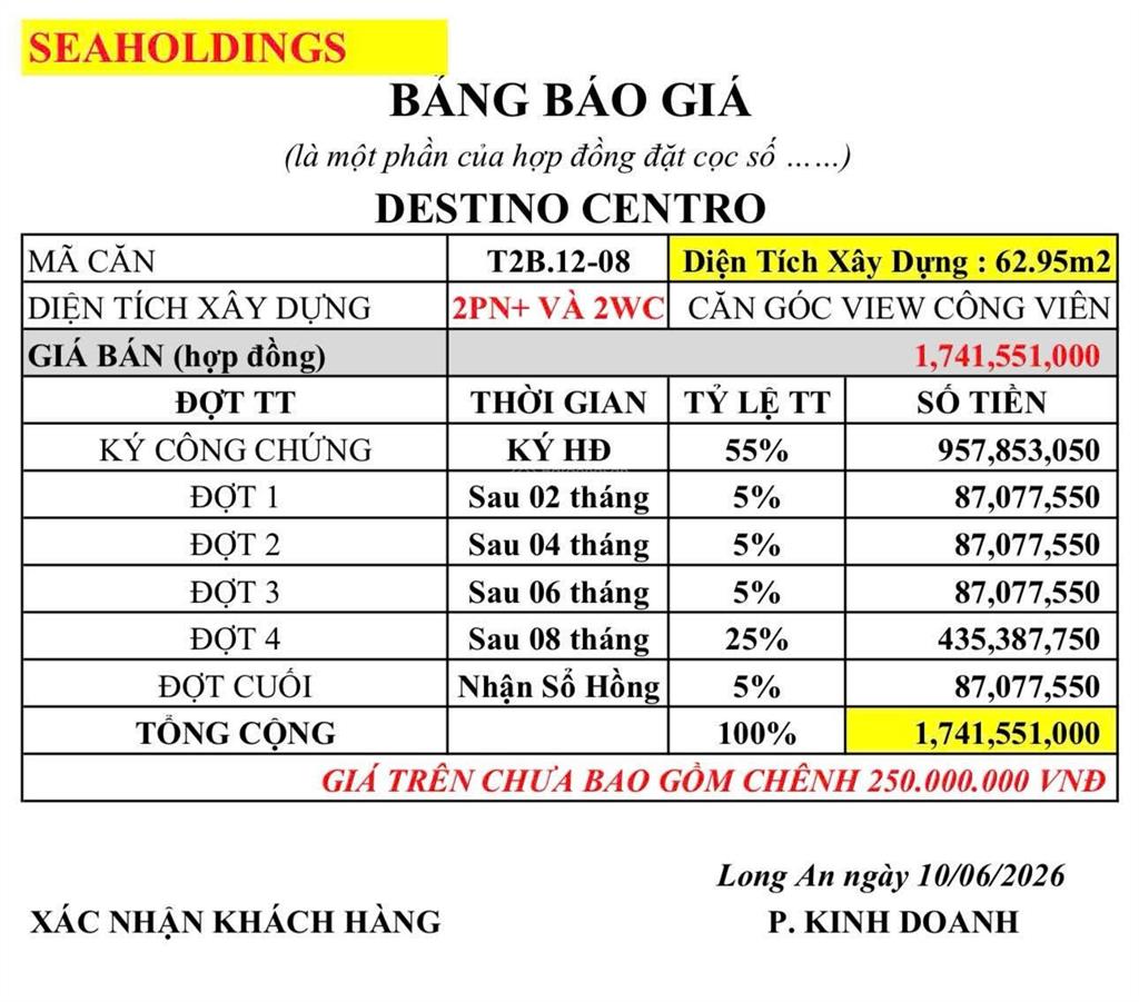 27tr/1m2 sở hữu căn hộ destino 2pn + 2wc diện tích 51m2 tháng 12/2026 nhận nhà, mặt tiền quốc lộ 1a