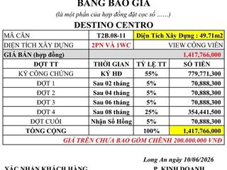 27tr/1m2 sở hữu căn hộ destino 2pn+2wc diện tích 51m2 tháng 12/2026 nhận nhà , mặt tiền quốc lộ 1a