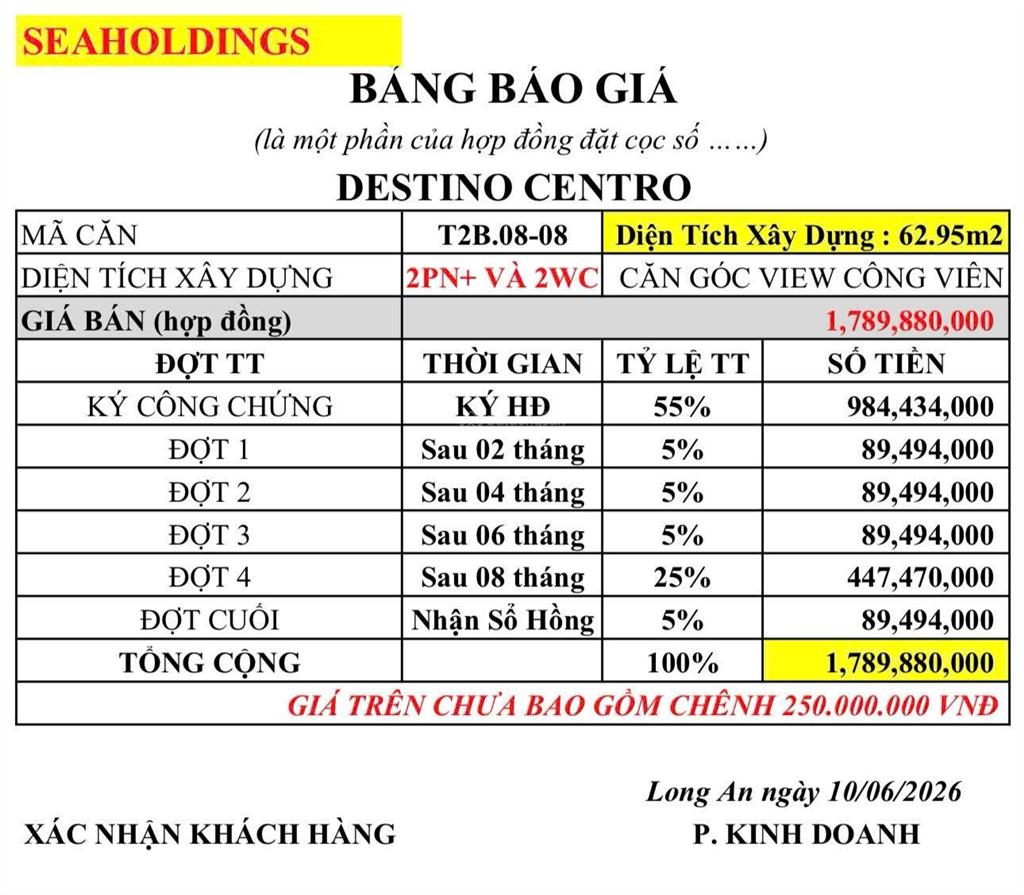 27tr/1m2 sở hữu căn hộ destino 2pn + 2wc diện tích 51m2 tháng 12/2026 nhận nhà, mặt tiền quốc lộ 1a