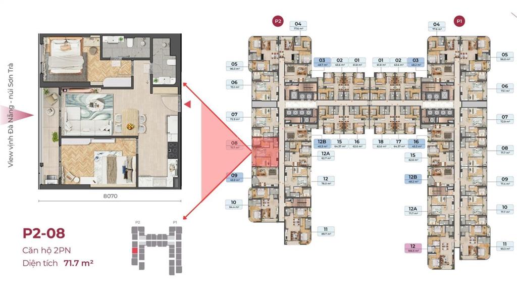 Căn 2pn  tầng cao  view pháo hoa  4,8 tỷ  76m2  cạnh căn góc siêu đẹp tại dự án