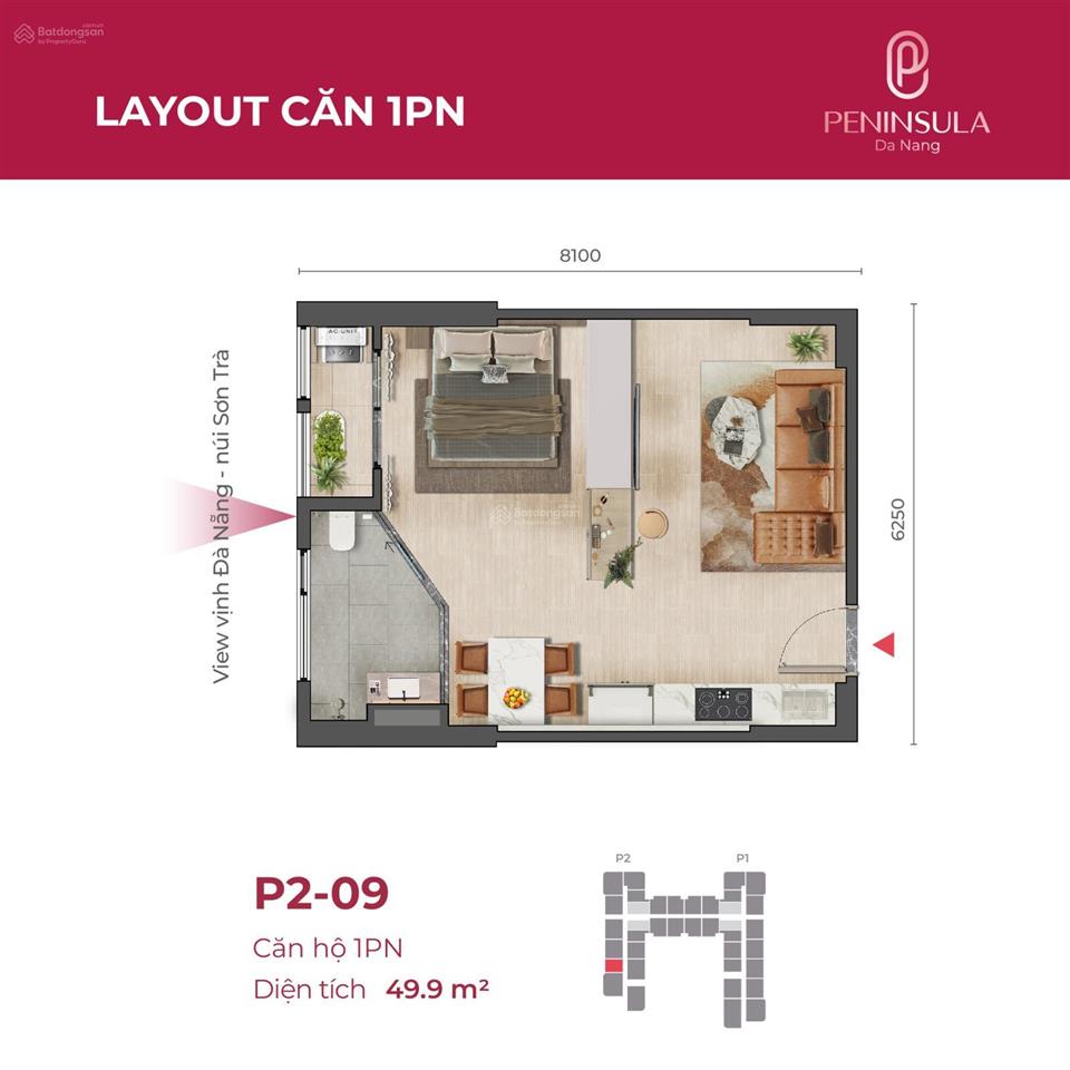 Căn 1pn view sông  tầng trung giá tốt nhất dự án  3,1 tỷ sở hữu ngay