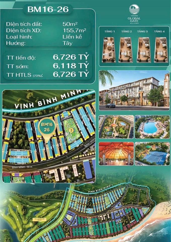 Biệt thự liền kề diện tích 5070m mặt tiền 5m phân khu bình minh