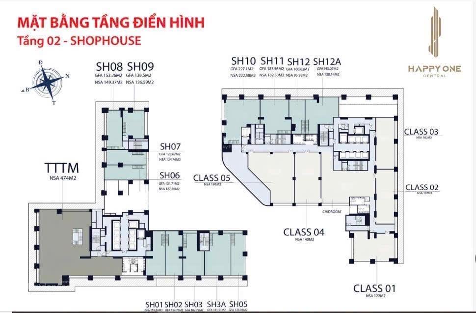 Bán shophouse tầng trệt 2 tầng, 2 mặt tiền happy one central. đã có sổ hồng, diện tích 189m2