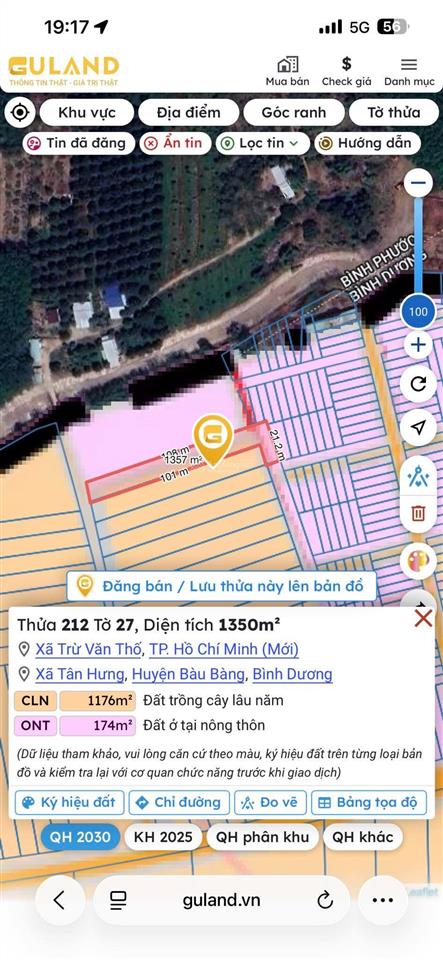 Bán gấp đất bàu bàng 1.342m^2, quy hoạch sẵn 174m^2 thổ cư, ngang 12m